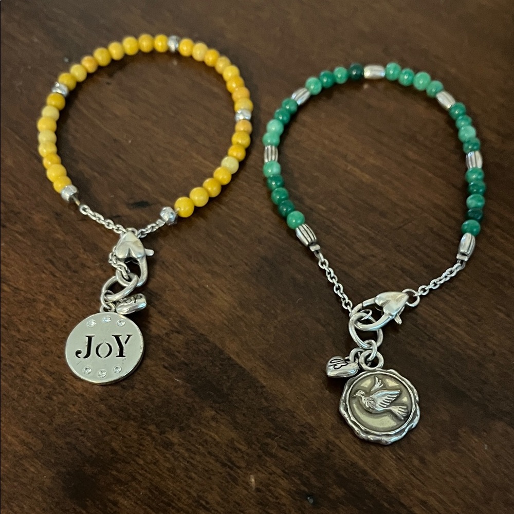 2 Brighton bracelets Silver and Yellow and green jade Beaded Bracelet Set